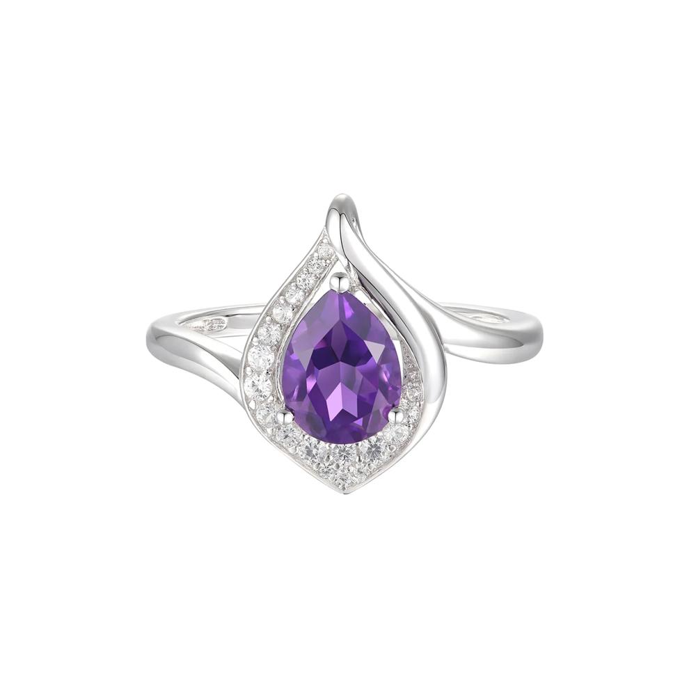 Pear-Shaped Amethyst &amp; Lab Created White Sapphire Earring, Pendant &amp; Ring Set in Sterling Silver – Image 2 of 9