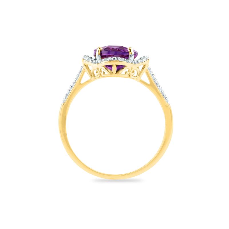 Checkerboard-Cut Amethyst Ring in 10K Yellow Gold &#40;1/10 ct. tw.&#41; – Image 2 of 3