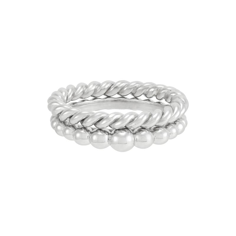 Cable and Beaded Ring Set in Sterling Silver – Image 1 of 4