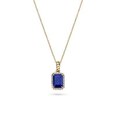 Blue Sapphire & Diamond Accent Halo Pendant in 14K Yellow Gold