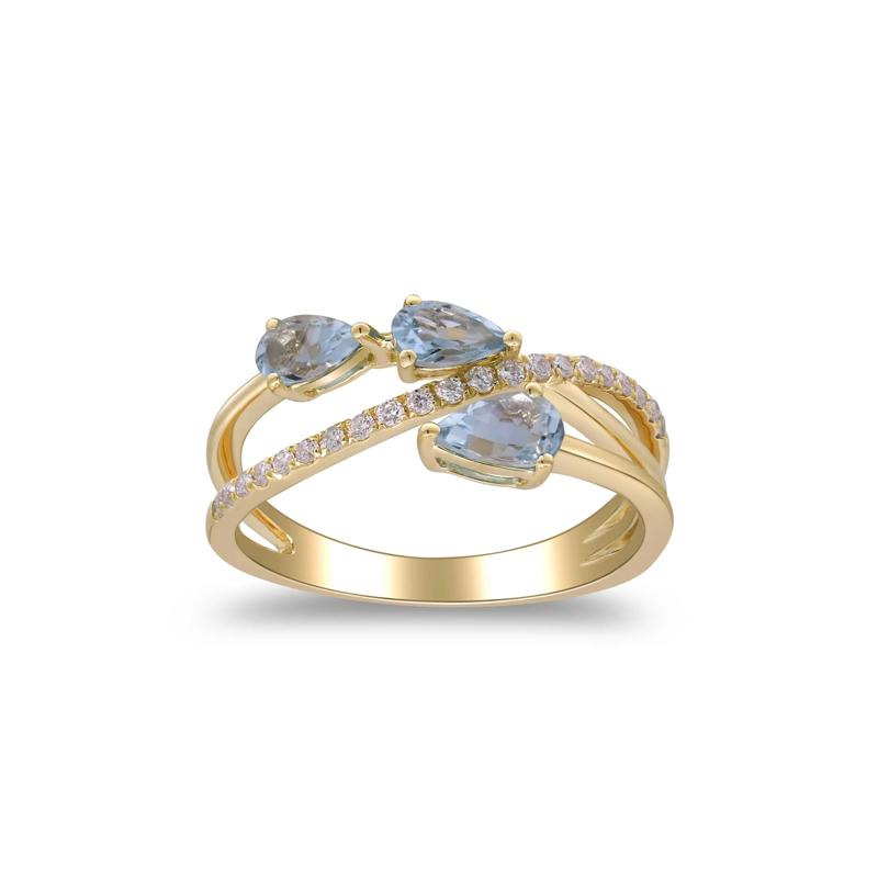 Aquamarine and Diamond Ring in 10K Yellow Gold &#40;1/7 ct. tw.&#41; – Image 1 of 5