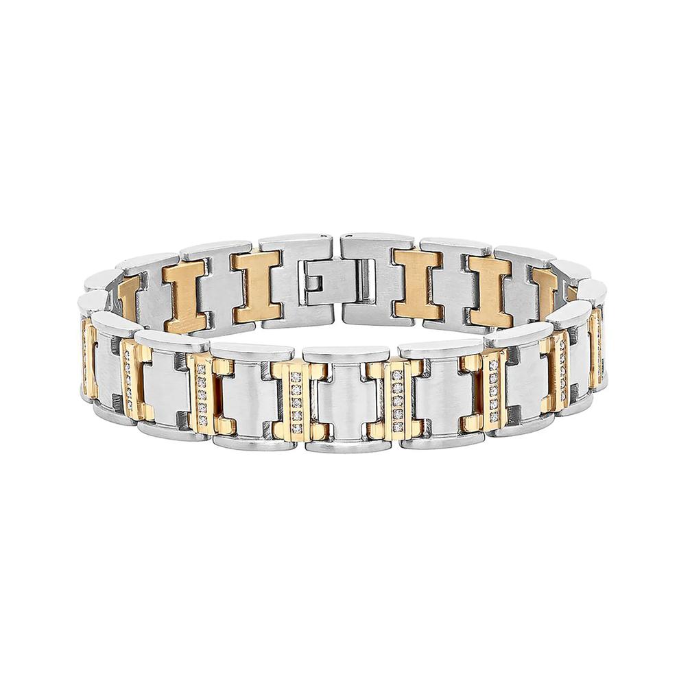 Men's Diamond Two-Tone Diamond Link Bracelet in Stainless Steel, 8.5" (1/2 ct. tw.) – Image 1 of 2