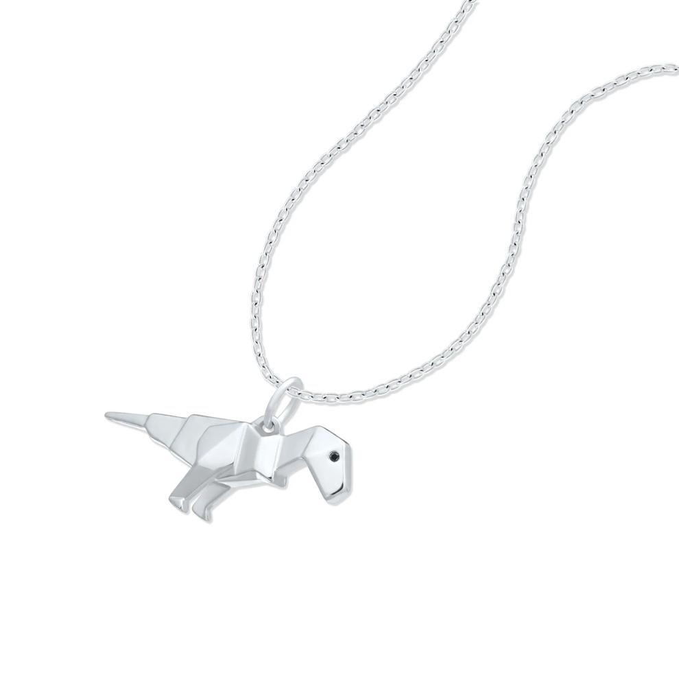 Black Diamond Accent Origami Dinosaur Pendant Necklace in Sterling Silver – Image 4 of 4