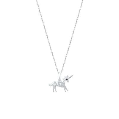 Black Diamond Accent Origami Unicorn Pendant Necklace in Sterling Silver