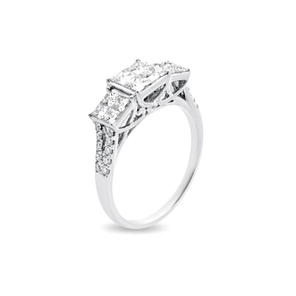 Diamond Three-Stone Princess-Cut Composite Engagement Ring in 14K White Gold (1 ct. tw.) – Image 4 of 4