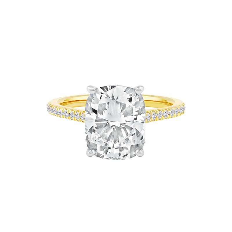 Lab Grown Diamond Cushion-Cut Engagement Ring in 14K Yellow and White Gold (5 1/3 ct. tw.) – Image 1 of 4