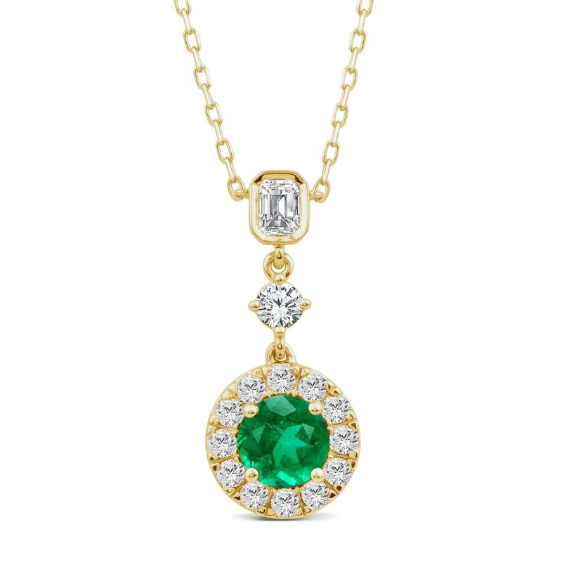 Emerald and Diamond Halo Pendant in 10K Yellow Gold &#40;1 ct. tw.&#41; – Image 1 of 4