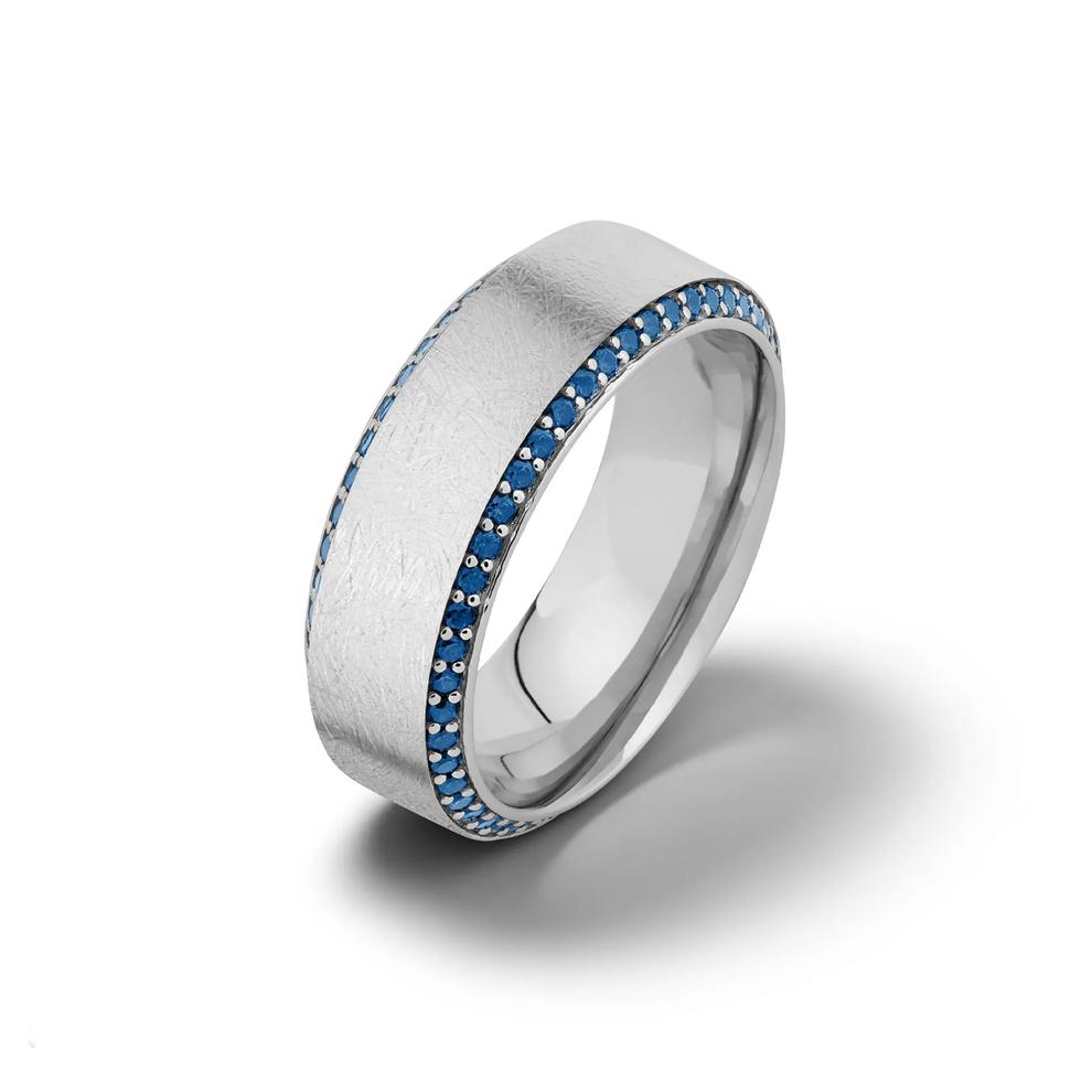 Men's Denim Sapphire High-Bevel Wedding Band in 14K White Gold, 8mm – Image 4 of 4