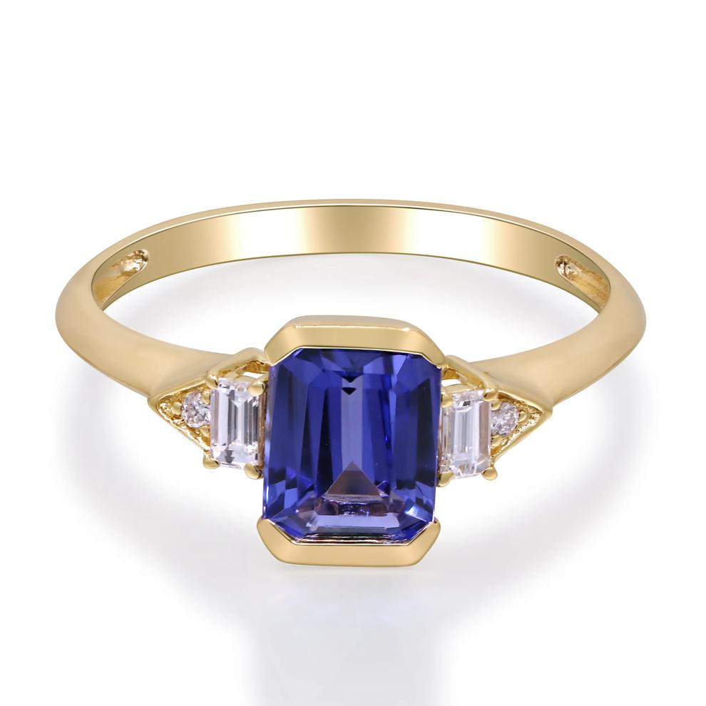 Emerald-Cut Tanzanite Center &amp; Diamond Ring in 10K Yellow Gold (1/5 ct. tw.) – Image 1 of 4