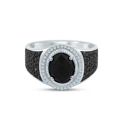 Men's Onyx Ring with Black and White Diamonds in Sterling Silver (7/8 ct. tw.)