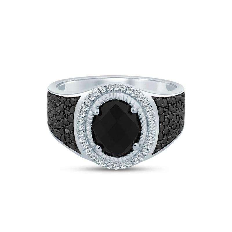 Men&#39;s Onyx Ring with Black and White Diamonds in Sterling Silver &#40;7/8 ct. tw.&#41; – Image 1 of 3