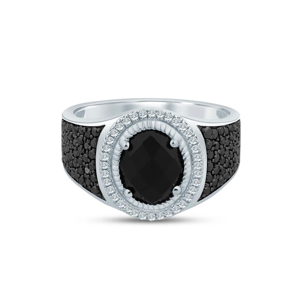 Men's Onyx Ring with Black and White Diamonds in Sterling Silver (7/8 ct. tw.) – Image 1 of 3