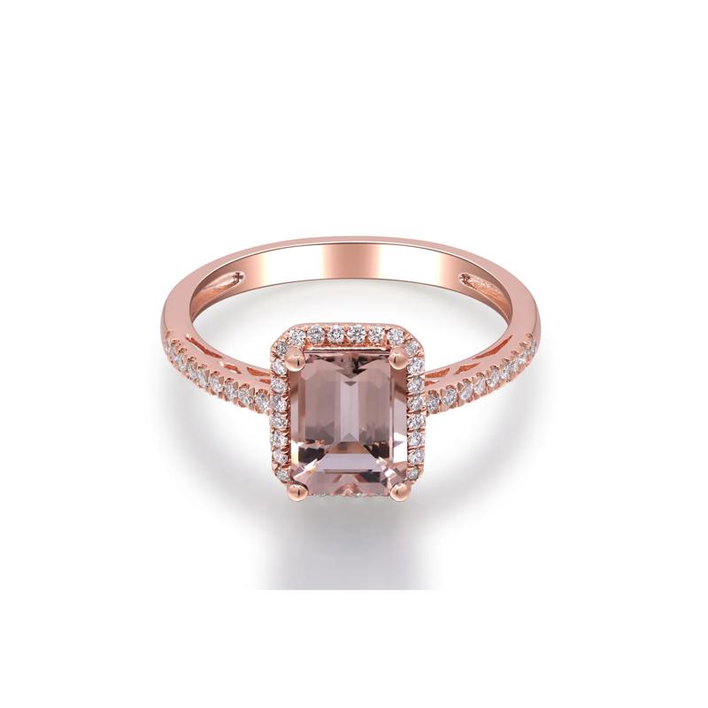 Morganite and Diamond Halo Ring in 10K Rose Gold &#40;1/5 ct. tw.&#41; – Image 4 of 4