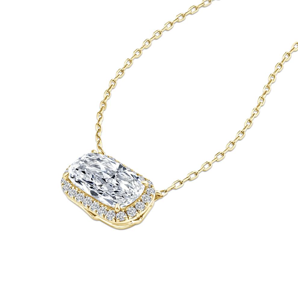 Lab Grown Diamond Elongated Cushion-Cut Halo Pendant Necklace in 10K Yellow Gold (2 1/5 ct. tw.) – Image 4 of 4