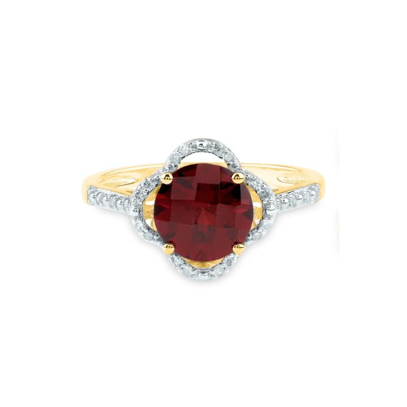 Checkerboard-Cut Garnet Ring in 10K Yellow Gold &#40;1/10 ct. tw.&#41; – Image 1 of 3