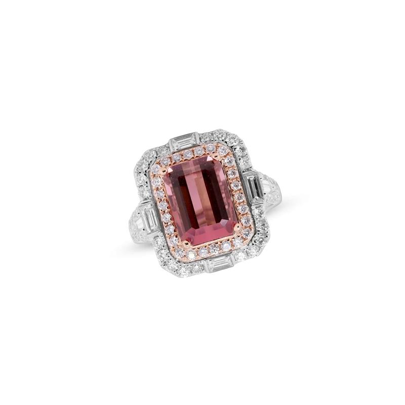 Pink Tourmaline and Diamond Halo Ring in 14K White and Rose Gold (1 1/4 ct. tw.) – Image 4 of 4