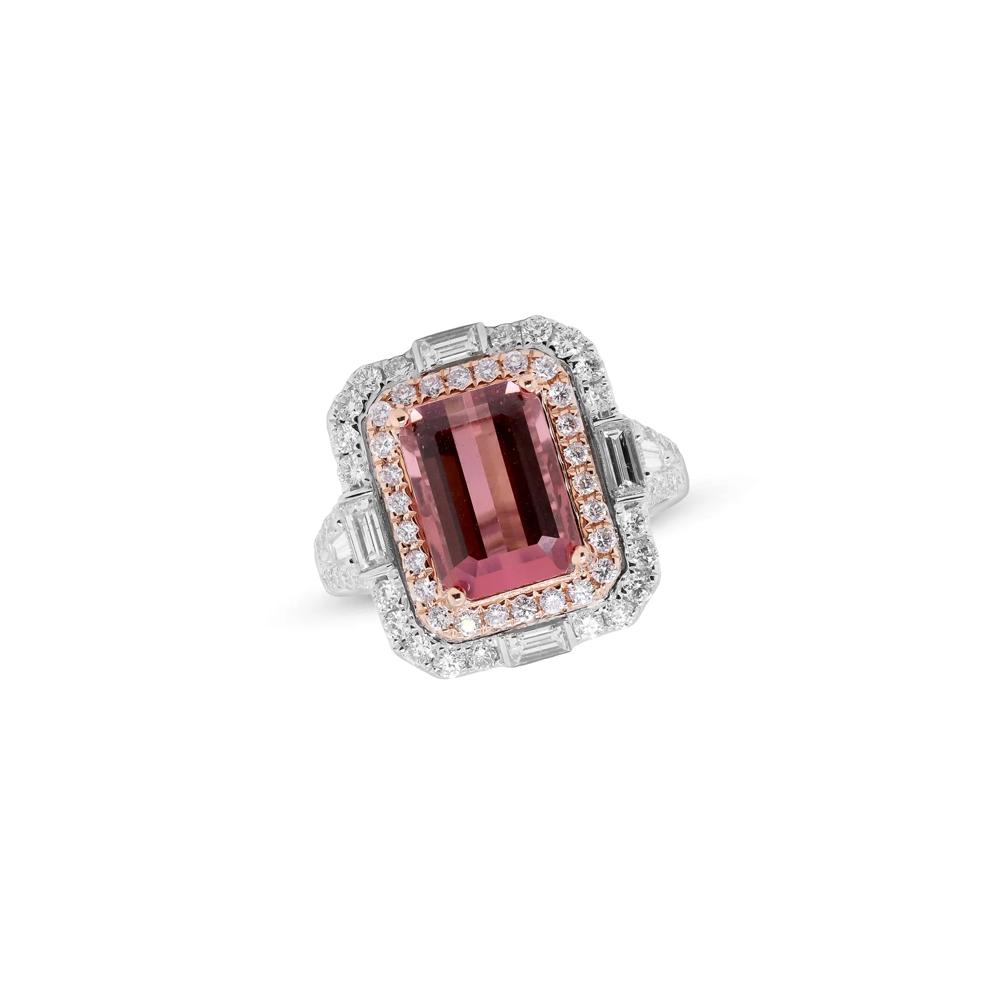 Pink Tourmaline and Diamond Halo Ring in 14K White and Rose Gold (1 1/4 ct. tw.) – Image 4 of 4