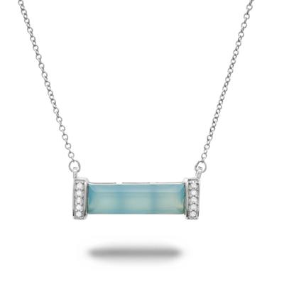 Blue Agate & Diamond Accent Bar Pendant Necklace in Sterling Silver