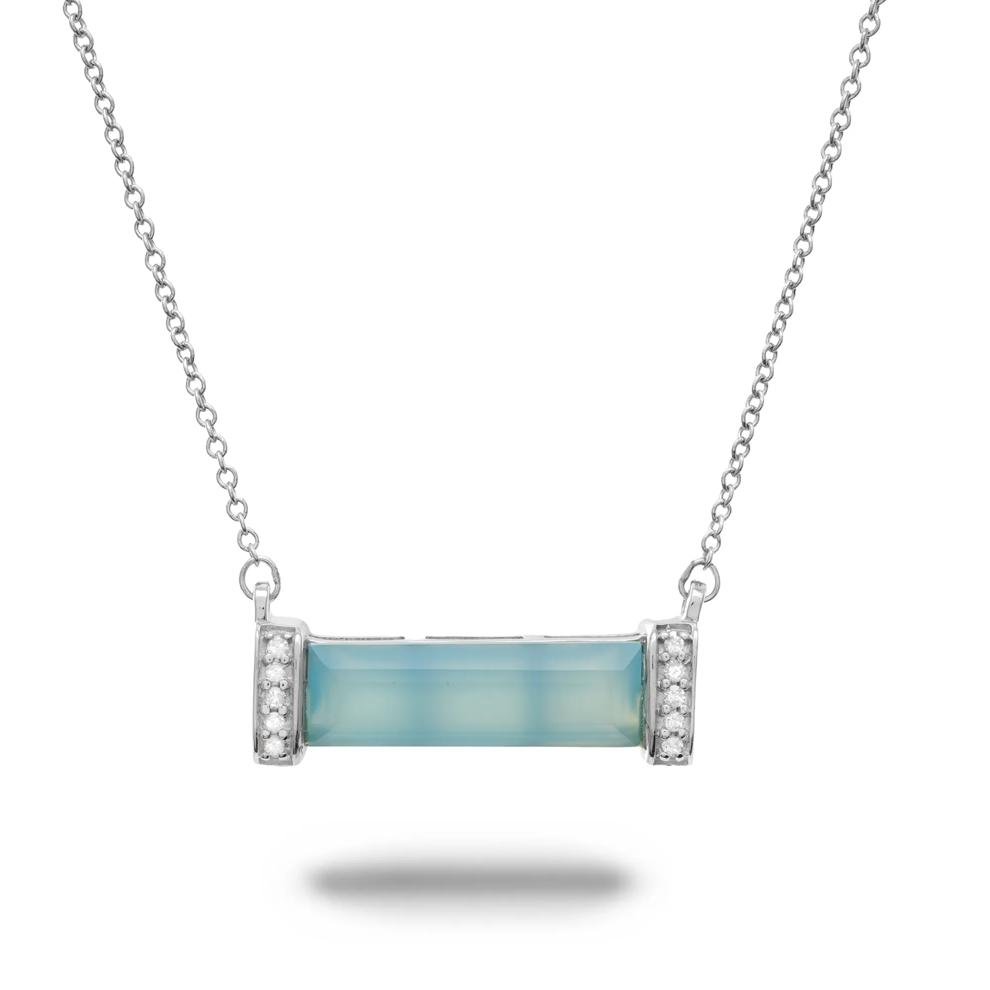 Blue Agate &amp; Diamond Accent Bar Pendant Necklace in Sterling Silver – Image 1 of 4