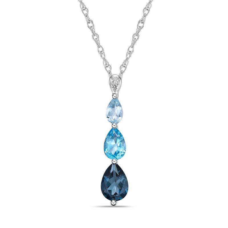 Three-Stone Blue Topaz and Diamond Accent Pendant in Sterling Silver – Image 1 of 3