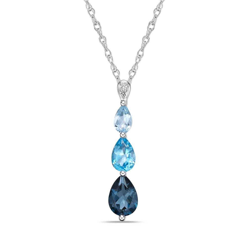 Three-Stone Blue Topaz and Diamond Accent Pendant in Sterling Silver – Image 1 of 3