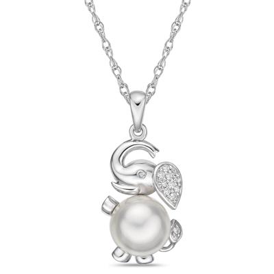 Freshwater Cultured Pearl and Lab-Created White Sapphire Elephant Pendant in Sterling Silver