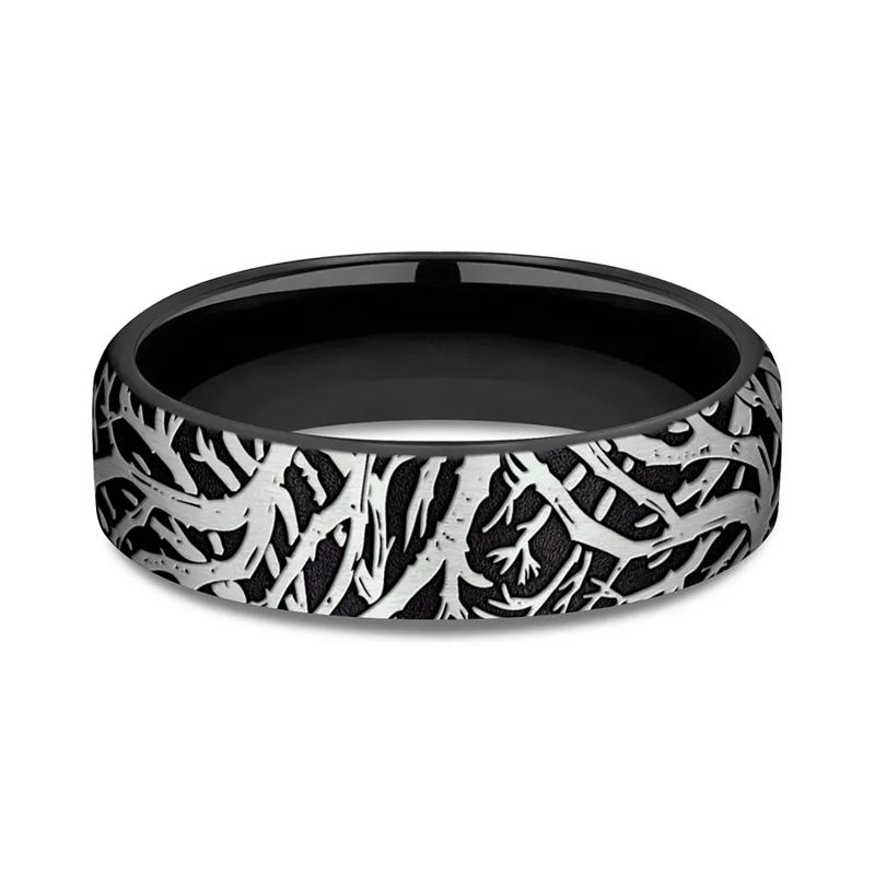 Men&#39;s Forrest Pattern Band in Black Titanium, 6.5MM – Image 1 of 3