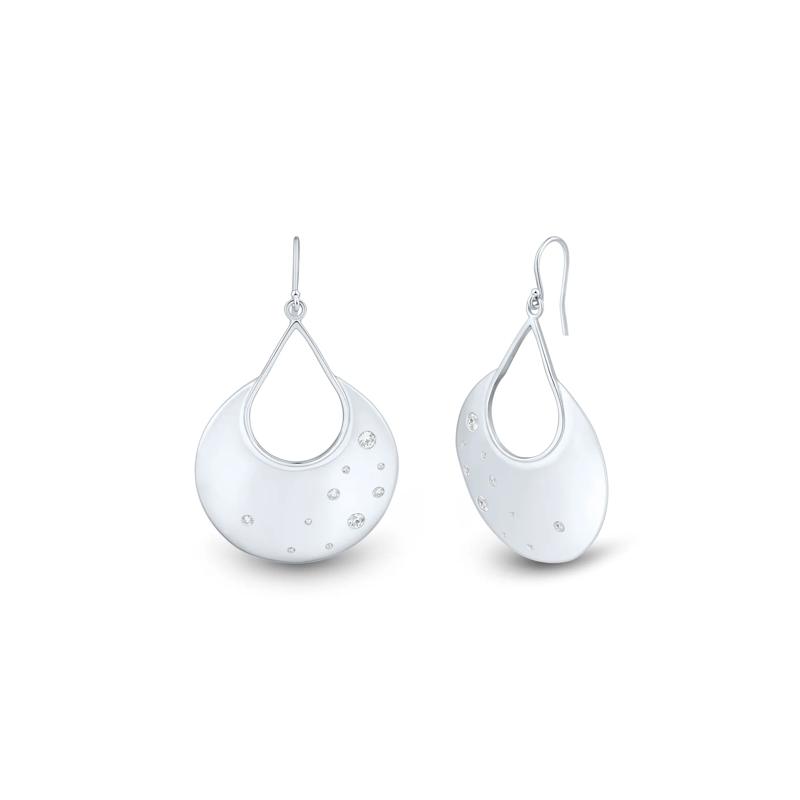 Lab-Created White Sapphire Half Circle Earrings in Sterling Silver – Image 1 of 2