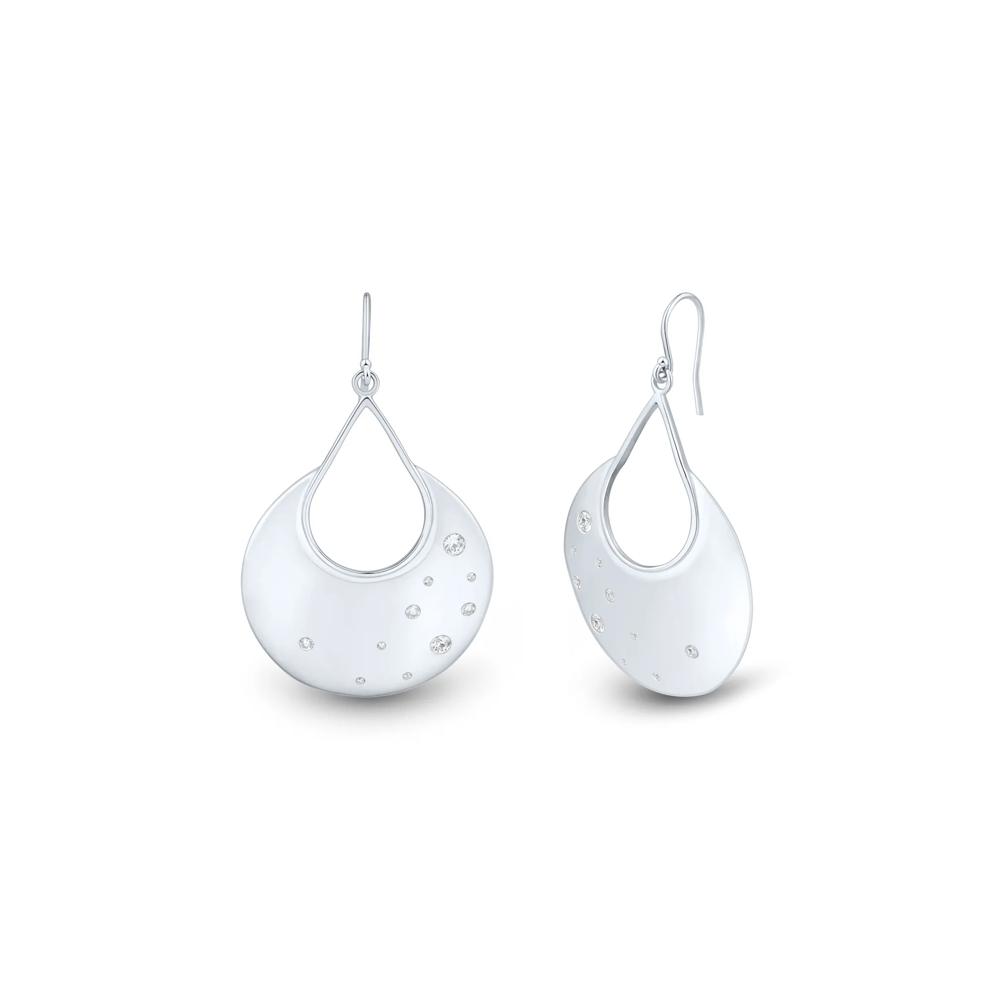 Lab-Created White Sapphire Half Circle Earrings in Sterling Silver – Image 1 of 2