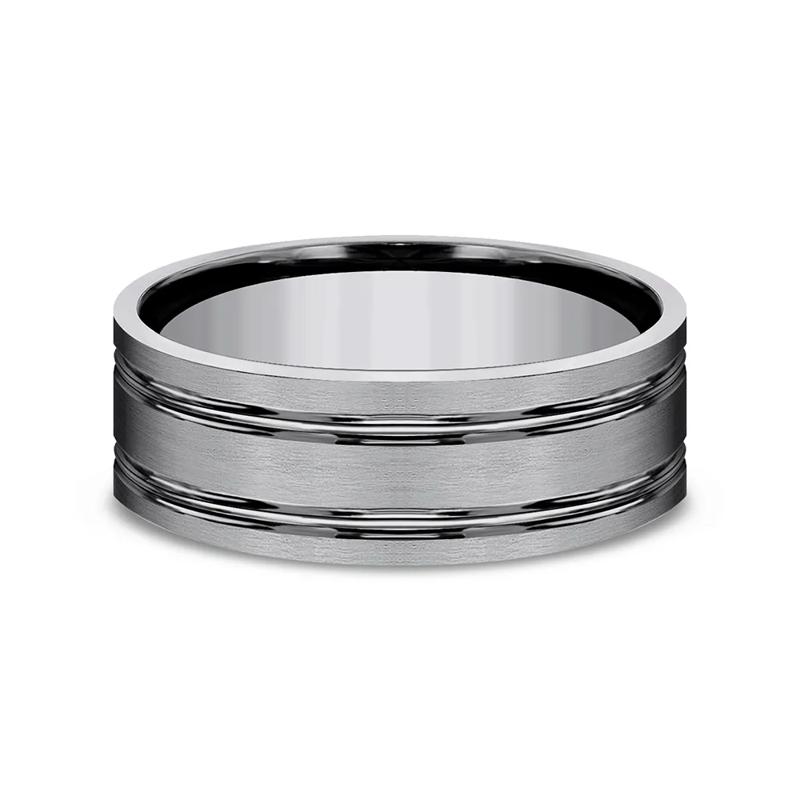 Men&#39;s Satin Finish Wedding Band in Gray Titanium, 8mm – Image 1 of 3
