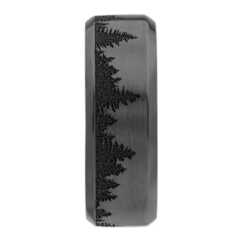 Men&#39;s Tree Beveled Tree Band in Zirconium, 8MM – Image 3 of 3