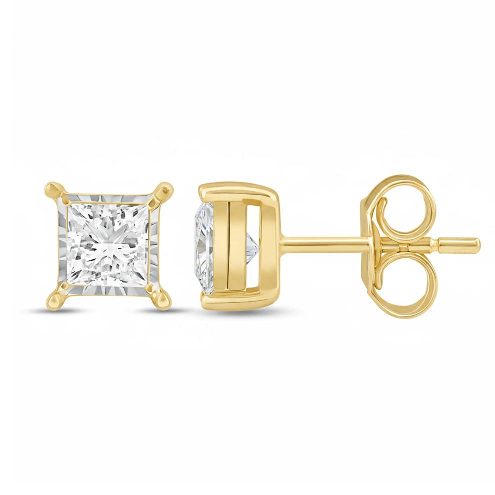 Lab Grown Diamond Princess-Cut Illusion Stud Earrings in 10K Yellow Gold (1/3 ct. tw.) – Image 2 of 4