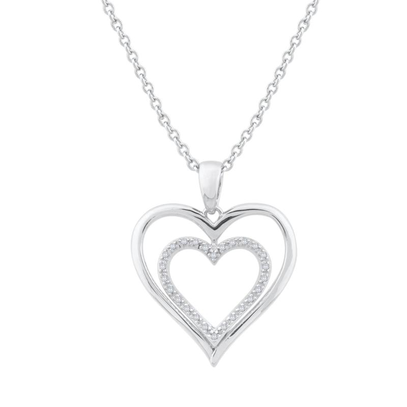 Diamond Accent Double Heart Pendant in Sterling Silver – Image 1 of 3