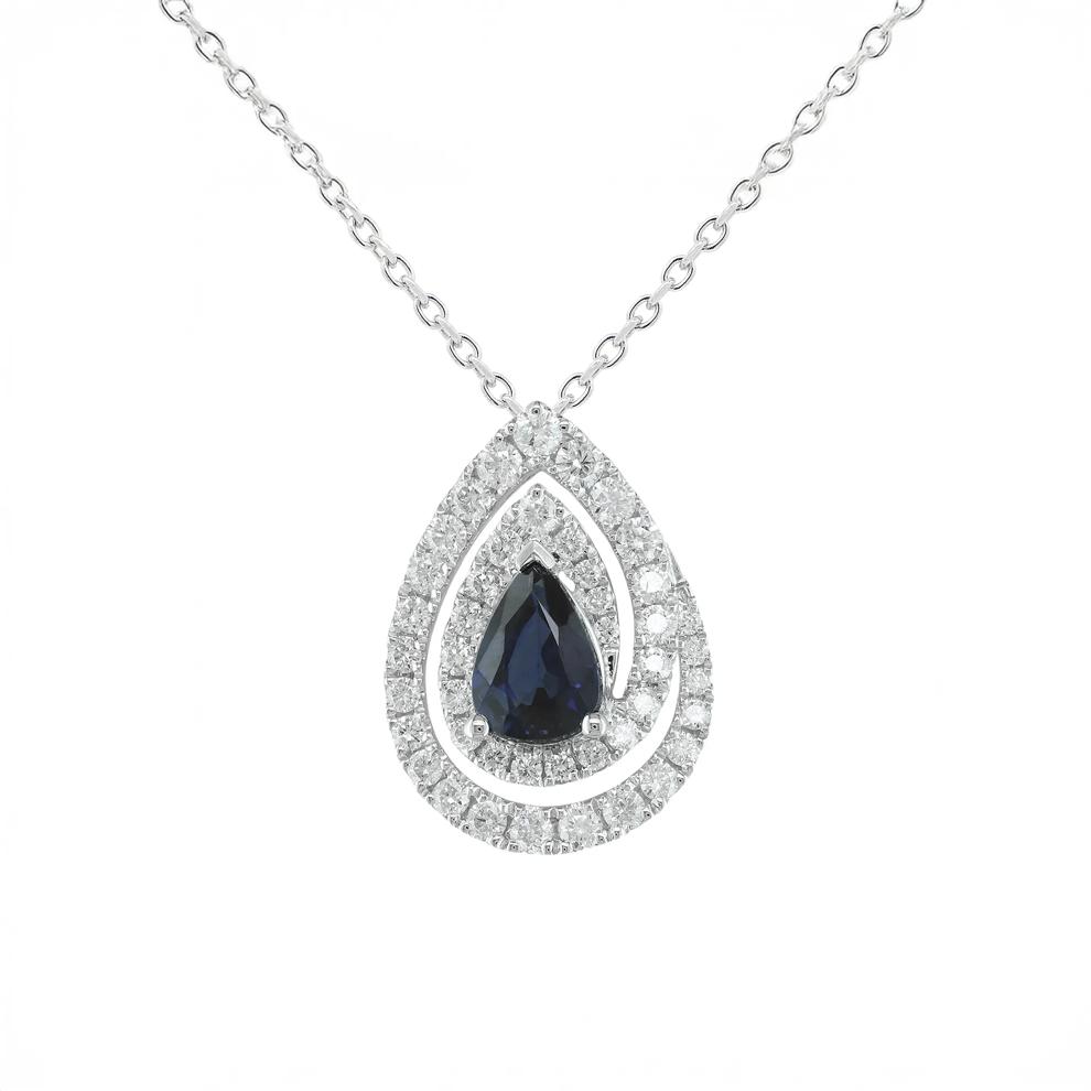 Blue Sapphire &amp; Diamond Swirl Pendant Necklace in 10K White Gold (1/2 ct. tw.) – Image 1 of 3