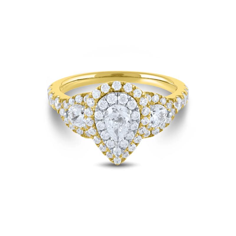 1 1/2 ct. tw. Pear-Shaped Halo Diamond Engagement Ring in 14K Yellow Gold – Image 1 of 3