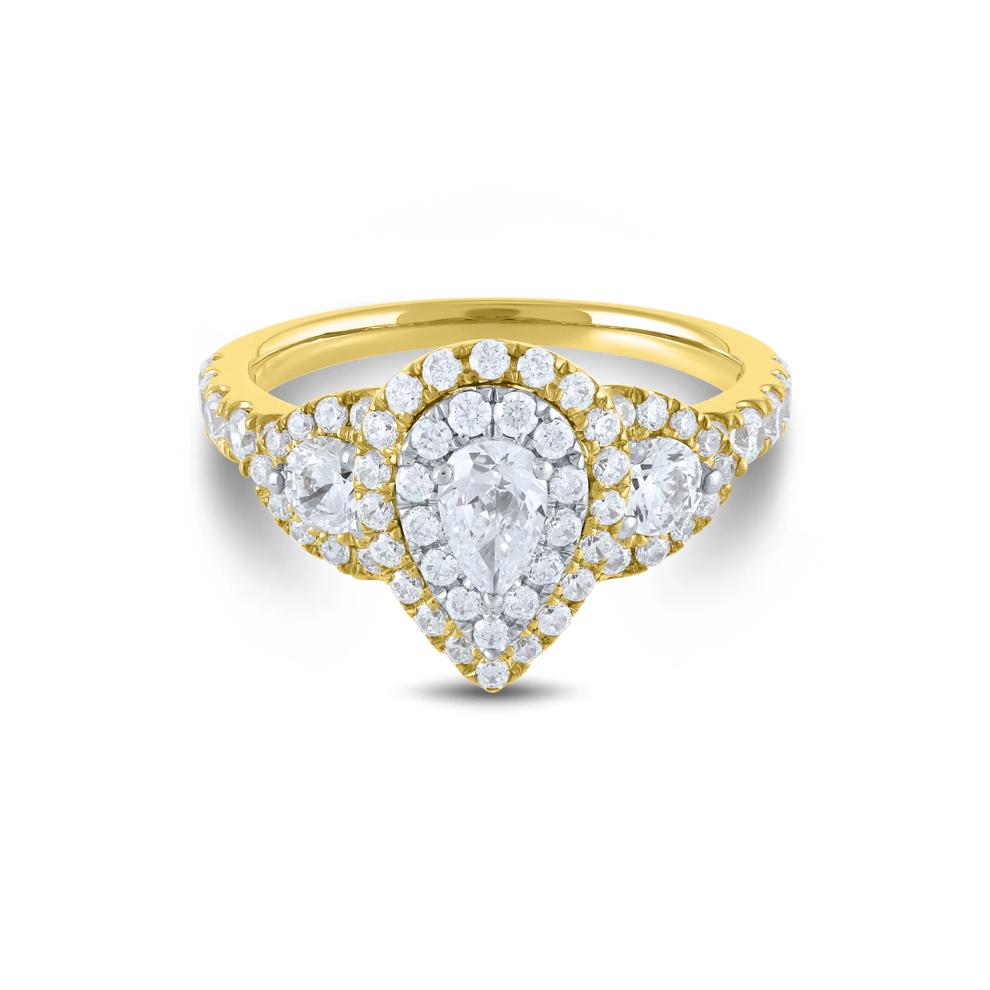 1 1/2 ct. tw. Pear-Shaped Halo Diamond Engagement Ring in 14K Yellow Gold – Image 1 of 3