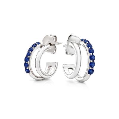 Lab-Created Blue Sapphire Double Row Huggie Hoop Earrings in Sterling Silver