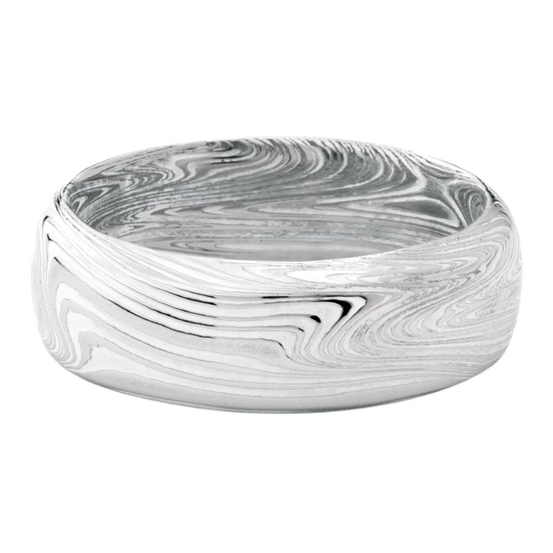 Men&rsquo;s Marble Damascus Wedding Band with White Cerakote Accents, 8MM  – Image 1 of 3