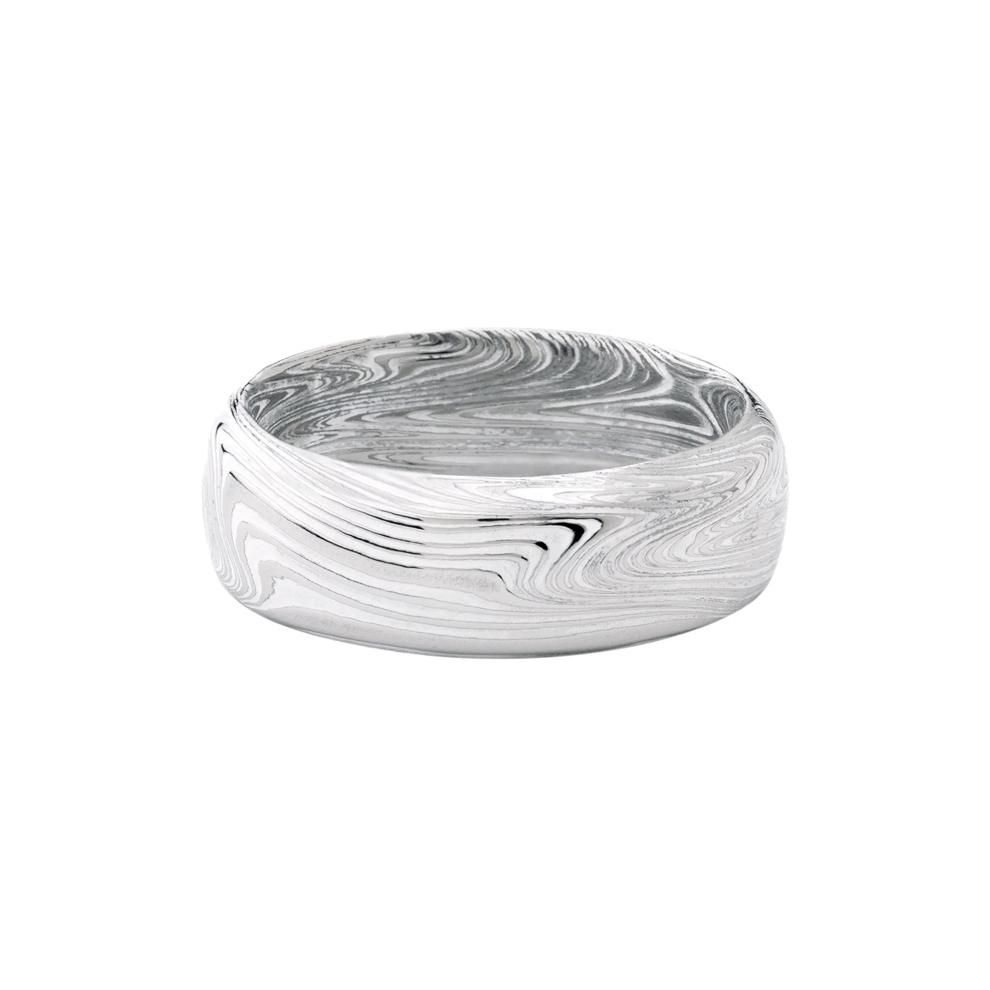 Men&rsquo;s Marble Damascus Wedding Band with White Cerakote Accents, 8MM  – Image 1 of 3