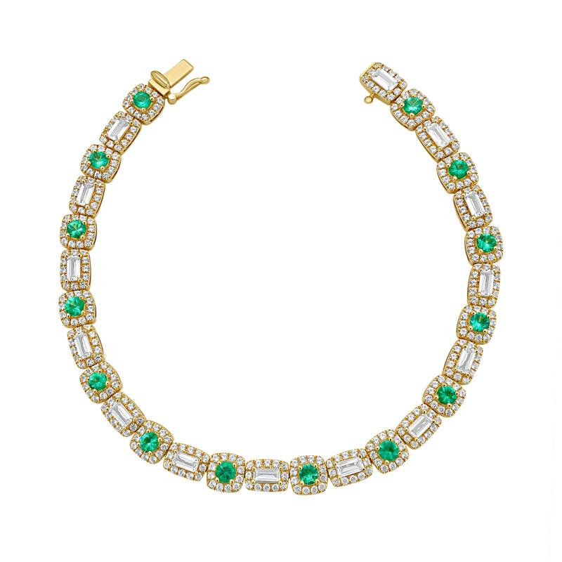 Emerald &amp; White Sapphire Bracelet in 14K Yellow Gold – Image 1 of 1