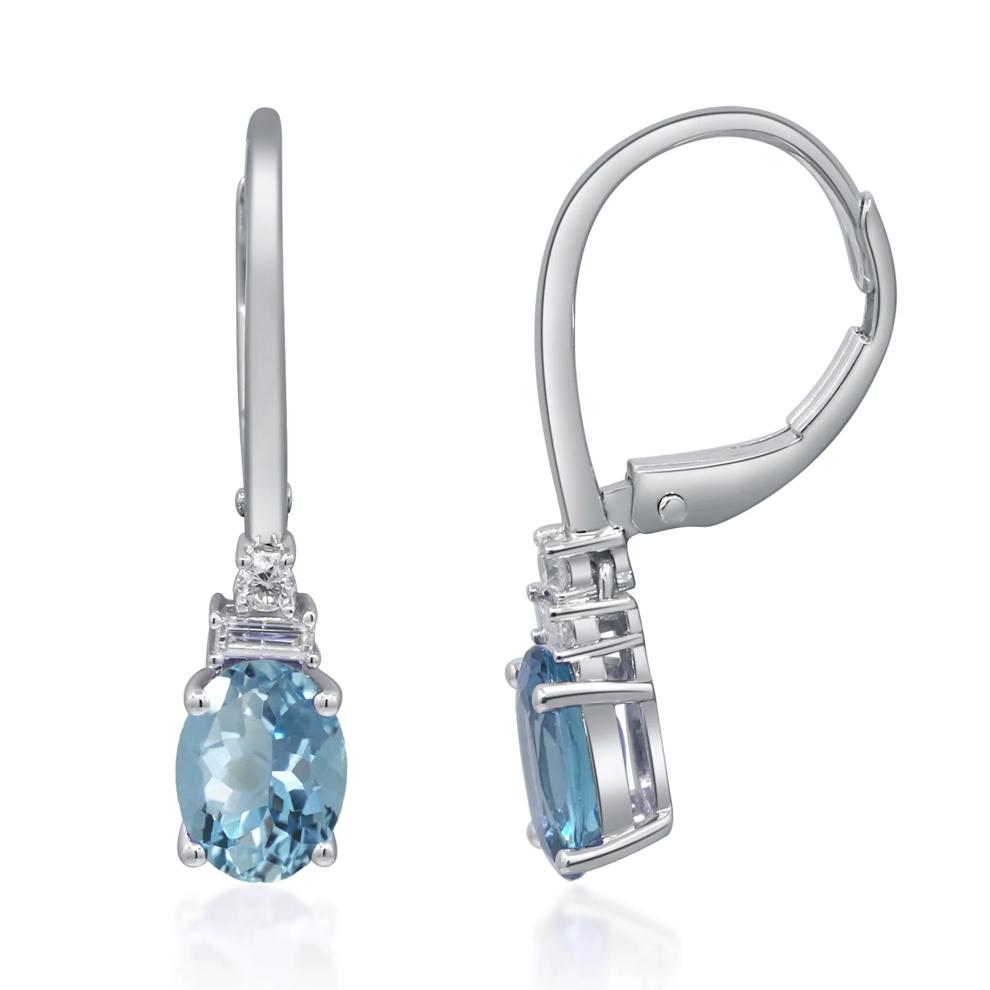 Oval Aquamarine &amp; Diamond Drop Earrings in 10K White Gold (1/10 ct. tw.) – Image 3 of 3