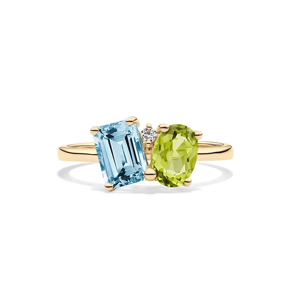 Blue Topaz, Peridot and Diamond Toi et Moi Ring in 10K Yellow Gold – Image 1 of 4