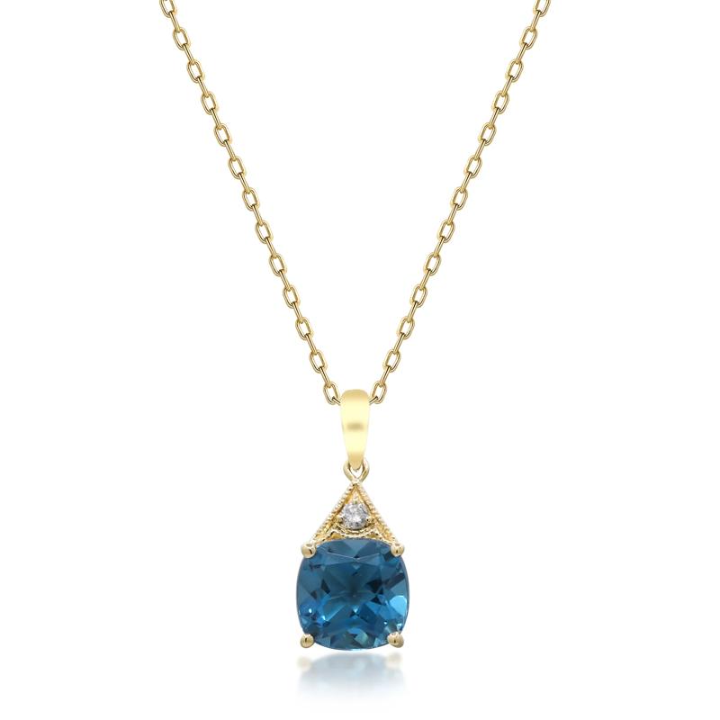 Blue Topaz and Diamond Accent Pendant in 10K Yellow Gold – Image 1 of 3
