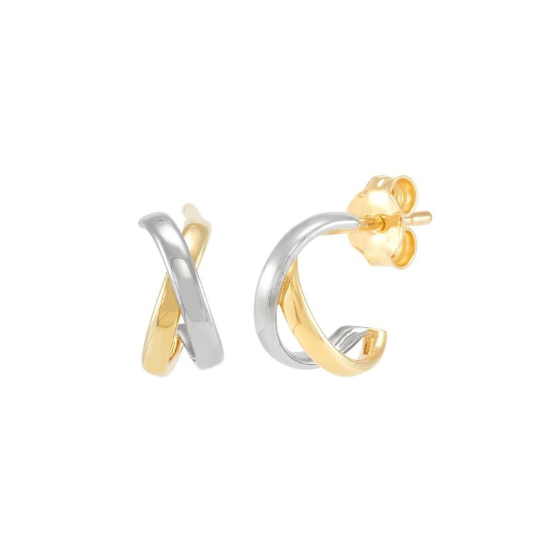 Crossover J Hoop Earrings in 10K Yellow and White Gold – Image 1 of 2
