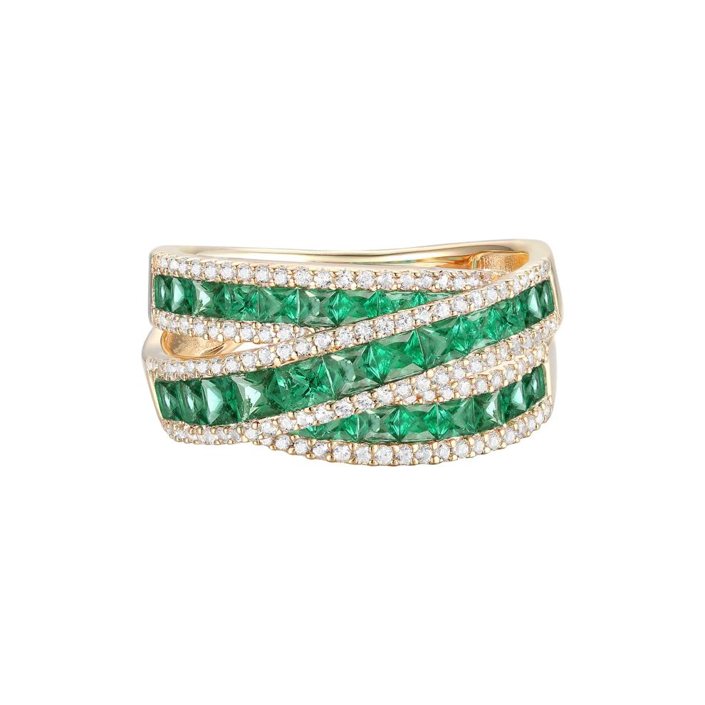 Emerald and Diamond Crossover Ring in 10K Yellow Gold (1/2 ct. tw.) – Image 1 of 3