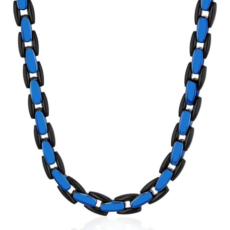 Men&#39;s Link Chain in Black and Blue Ion-Plated Stainless Steel – Image 1 of 3