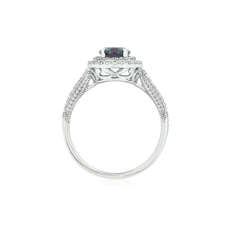 Lab Created Alexandrite &amp; White Sapphire Halo Ring in Sterling Silver – Image 2 of 3