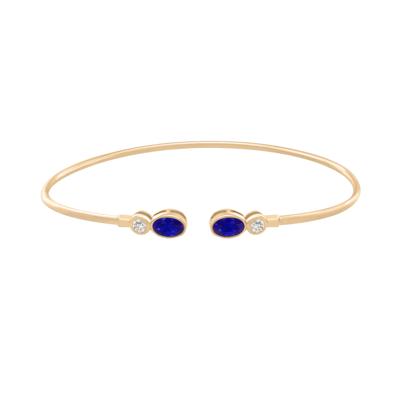 Blue Sapphire & Diamond Open Cuff Bangle Bracelet in 10K Yellow Gold (1/8 ct. tw.)