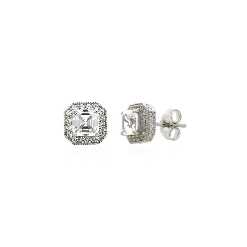 Lab Created White Sapphire Stud Earrings in Sterling Silver – Image 1 of 1