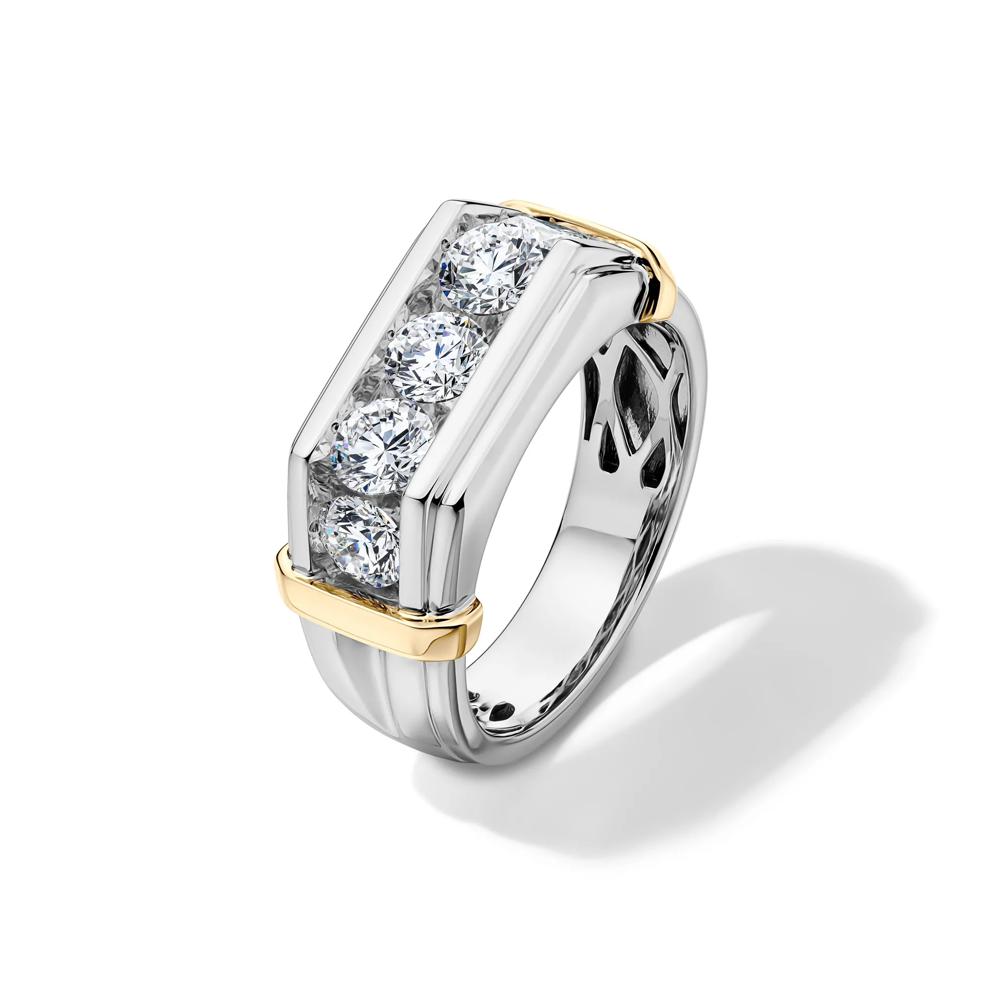 Lab Grown Diamond Men's Five-Stone Ring in 10K White &amp; Yellow Gold (2 ct. tw.) – Image 4 of 4